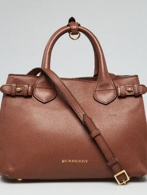 Burberry brown leather house check small banner tote bag